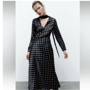 Zara Polka Dot Satin Midi Dress